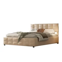 Okwish Lit Coffre 180x200 cm - Lit Hydraulique avec Rangement Sous Le Lit et Sommier À Lattes, Velours Beige, Sans Matelas* Lit Coffre