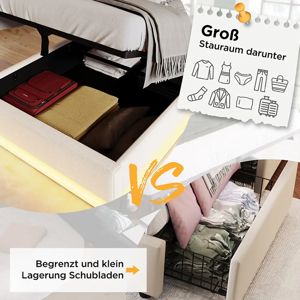 Lit coffre 90x200 cm - Lit simple rembourré avec USB Type-C et LED - PU - Matelas Inclus - Blanc>Okwish Outlet