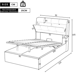 Okwish Lit Coffre 90x200 cm - Lit Simple Capitonné avec Tête de Lit et Rangement Caché - PU - Sans Matelas - Blanc* Lit Coffre