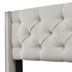 Lit coffre 90x200 cm - Lit simple capitonné avec sommier métallique - Bois massif + Métal - avec Matelas - Gris clair><noscript><img width=