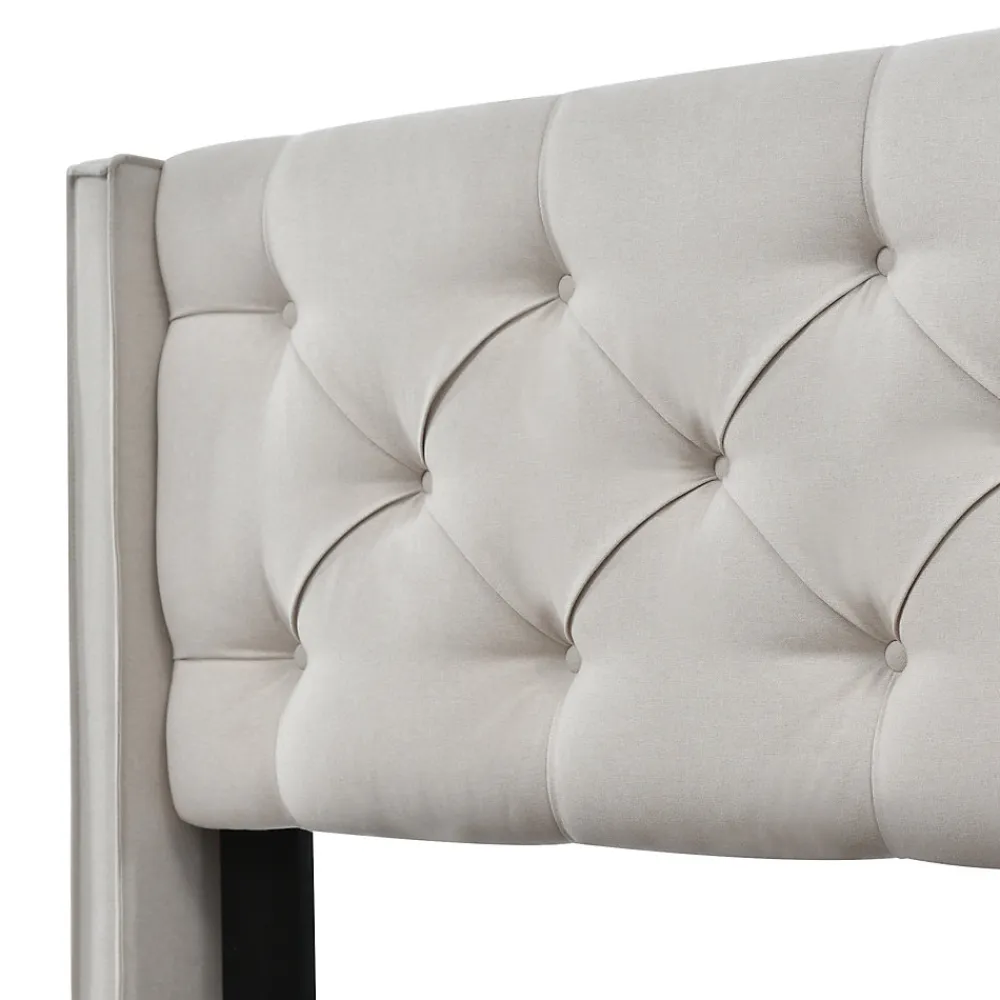 Lit coffre 90x200 cm - Lit simple capitonné avec sommier métallique - Bois massif + Métal - avec Matelas - Gris clair>Okwish Online