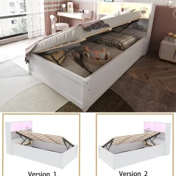Lit Coffre 90x200 cm - Lit Simple avec Rangement, Tiroirs et Prises USB, Bois de Pin et MDF, Blanc - Sans Matelas><noscript><img width=