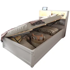 Lit Coffre 90x200 cm - Lit Simple avec Rangement, Tiroirs et Prises USB, Bois de Pin et MDF, Blanc - Sans Matelas><noscript><img width=