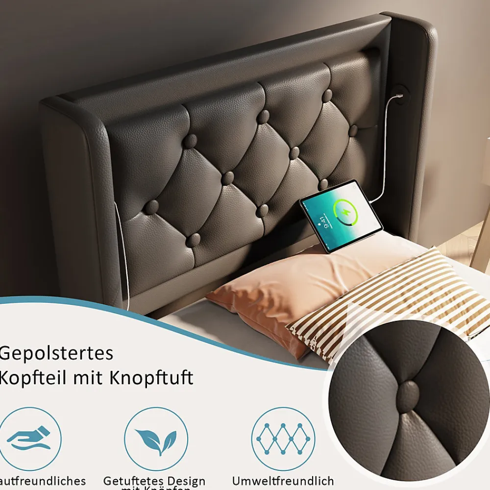 Lit coffre 90x200 cm - Lit simple rembourré avec USB Type-C et LED - PU - Sans Matelas - Noir>Generique Hot