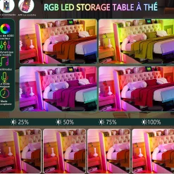 Lit Coffre 160x200 cm, avec LED et USB, Lit Double Rembourre, avec Rangement, Tete de Lit, Velours, Beige><noscript><img width=