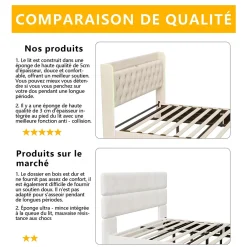 Lit Coffre 160x200 cm, avec LED et USB, Lit Double Rembourre, avec Rangement, Tete de Lit, Velours, Beige><noscript><img width=