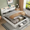 Simple Life Lit coffre 140x200 cm avec LED, sommier à lattes, USB Type-C, capitonné velours blanc* Lit Coffre