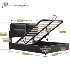 Okwish Lit Coffre 140x200 cm avec Rangement, Lit Double Adulte avec Tête Réglable et Sommier en Velours - Noir, Sans Matelas* Lit Coffre