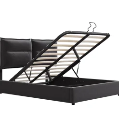 Okwish Lit Coffre 140x200 cm avec Rangement, Lit Double Adulte avec Tête Réglable et Sommier en Velours - Noir, Sans Matelas* Lit Coffre