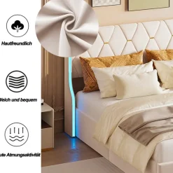 Fortuna lai Lit Coffre 160x200 cm avec Rangement et LED,Cadre de lit avec sommier à Lattes,Velours,Beige* Lit Coffre