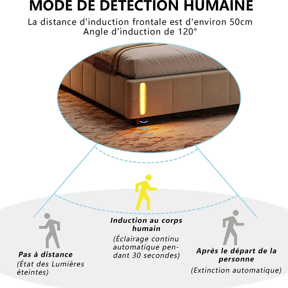 Simple Life Lit coffre 140x200 cm avec rangement, capitonné velours beige, sommier LED, lattes* Lit Coffre