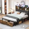 Lit Coffre 160x200 cm avec sommier à lattes, LED, 2 tiroirs, tête de lit capitonnée en PU, cadre métallique robuste>ProximaX Sale