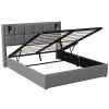 Simple Life Lit coffre 160x200 cm avec sommier à lattes, lit rembourré avec port USB et Type-C, LED, velours, gris* Lit Coffre
