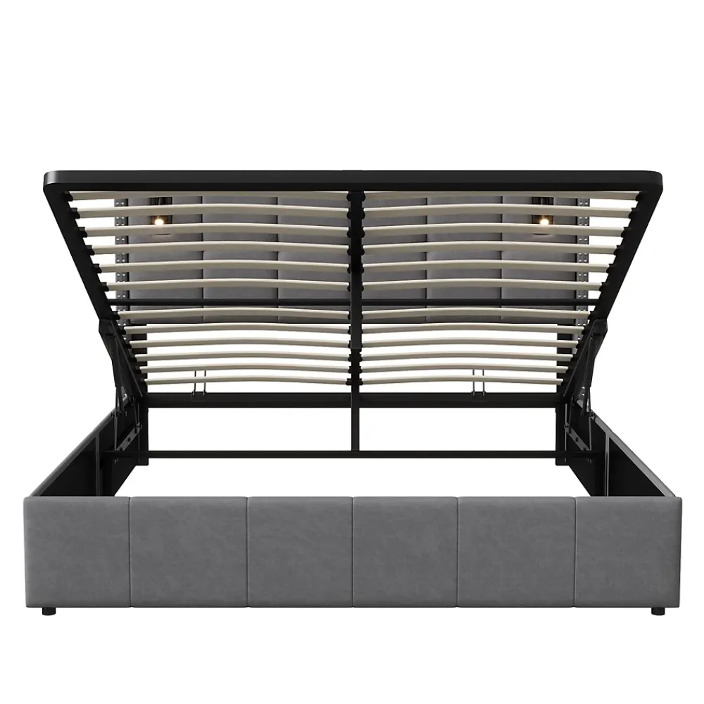 Simple Life Lit coffre 160x200 cm avec sommier à lattes, lit rembourré avec port USB et Type-C, LED, velours, gris* Lit Coffre