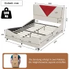 ProximaX Lit coffre 140x190 cm beige avec tête triangulaire bordeaux, rangement à ouverture assistée par vérin, design moderne et pratique* Lit Coffre