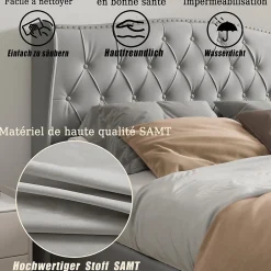 Lit Coffre 160x200 Cm, Cadre De Lit Avec Tête De Lit Et Sommier à Lattes, Velours, Gris><noscript><img width=