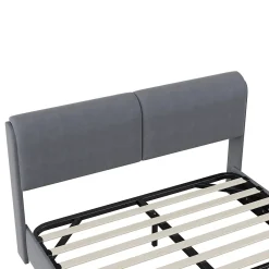Simple Life Lit coffre 160x200 cm, capitonné, rangement, sommier à lattes, tête de lit, velours beige (2 personnes).* Lit Coffre
