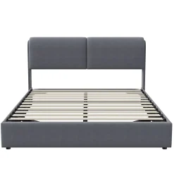 Simple Life Lit coffre 160x200 cm, capitonné, rangement, sommier à lattes, tête de lit, velours beige (2 personnes).* Lit Coffre