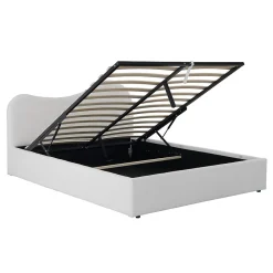 LIT COFFRE 140x190 CM COCOON+ SOMMIER / Tissu Bouclette Blanc><noscript><img width=