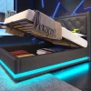 Redom Lit coffre 90x200 cm en PU noir tête capitonnée, rangement hydraulique, LED 3 côtés et port USB-C* Lit Avec Rangement