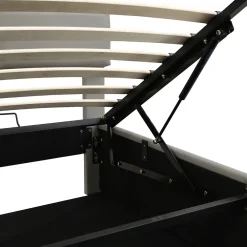 ProximaX Lit coffre 180x200 cm en simili cuir PU gris clair, LED, capitonné, relevable hydraulique avec sommier à lattes et tête de lit* Lit Coffre