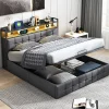 ProximaX Lit coffre 140x190 cm en similicuir avec LED RGB, tête de lit avec prises USB/Type-C et rangements intégrés, Gris* Lit Coffre