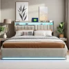 Lit coffre 140x200 cm en tissu velours gris avec tête de lit rembourrée, LED intégrées, rangement pratique, prise USB>ProximaX Clearance