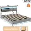 ProximaX Lit coffre 160x200 cm en tissu velours avec rangement pratique, tête de lit rembourrée, lit double avec LED et prise USB, Gris* Lit Coffre
