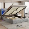 ProximaX Lit coffre 160x200 cm en velours gris givré avec lampe latérale sur la tête de lit, rangement hydraulique, facile à monter* Lit Coffre