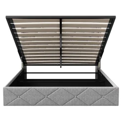 ProximaX Lit coffre 160x200 cm en velours gris givré avec lampe latérale sur la tête de lit, rangement hydraulique, facile à monter* Lit Coffre