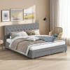 Lit coffre 180x200 cm en velours gris avec tête de lit réglable, tiroirs et sommier à lattes en bois>ProximaX New