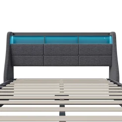 ProximaX Lit coffre 140x200 cm, Lit rembourré avec rangement hydraulique, LED multicolore, tête de lit avec USB, Gris* Lit Coffre