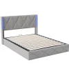 Lit Coffre 160x200 cm, Tête de lit avec LED, lit Double avec sommier à Lattes,Velours,Beige>Fortuna lai Sale