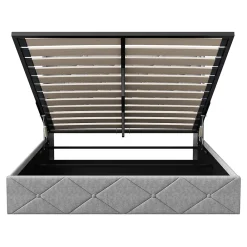 Lit Coffre 160x200 cm, Tête de lit avec LED, lit Double avec sommier à Lattes,Velours,Beige><noscript><img width=