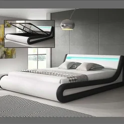 Lit coffre 160x200 PARISINA blanc noir similicuir LED>Design Ameublement Hot