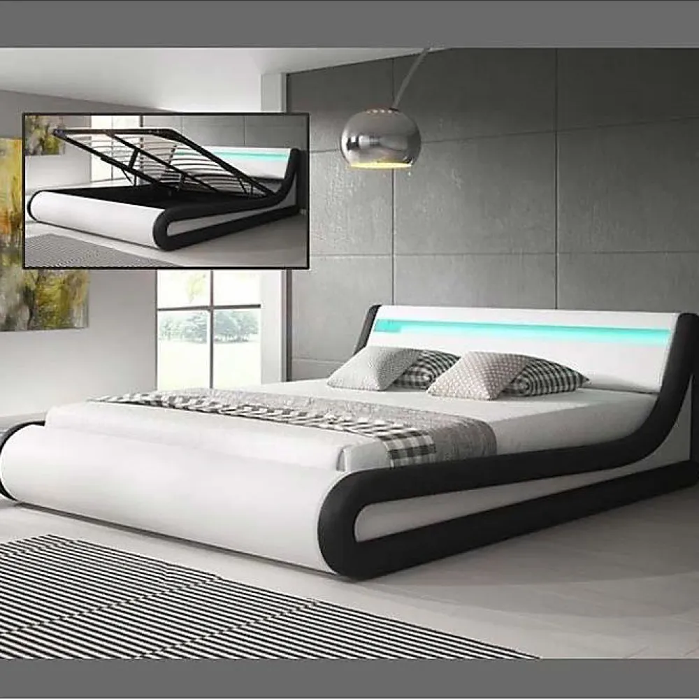 Lit coffre 160x200 PARISINA blanc noir similicuir LED>Design Ameublement Hot