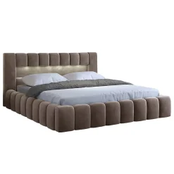 Petits-Meubles Lit coffre 160x200 sommier inclus Auria Velours Marron* Lit Coffre