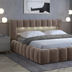 Petits-Meubles Lit coffre 160x200 sommier inclus Auria Velours Marron* Lit Coffre