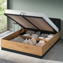 Petits-Meubles Lit coffre 160x200 sommier inclus Solal Bois et Noir* Lit Coffre