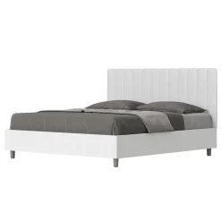 Ityhome Lit coffre 160x200 structure frêne blanc tête de lit mélamine blanc/simili cuir Kaia* Lit Coffre