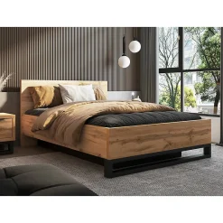 Lit coffre 160x200 style industriel - Collection MILOS. Coloris chene brut et noir.>Meublorama Hot