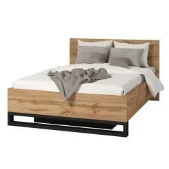 Lit coffre 160x200 style industriel - Collection MILOS. Coloris chene brut et noir.><noscript><img width=