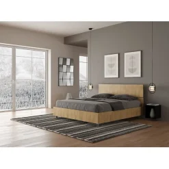 Ityhome Lit coffre 160x190 tête de lit droite Demas chêne* Lit Coffre