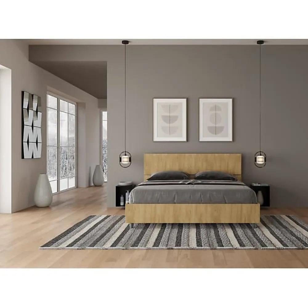 Ityhome Lit coffre 160x190 tête de lit droite Demas chêne* Lit Coffre