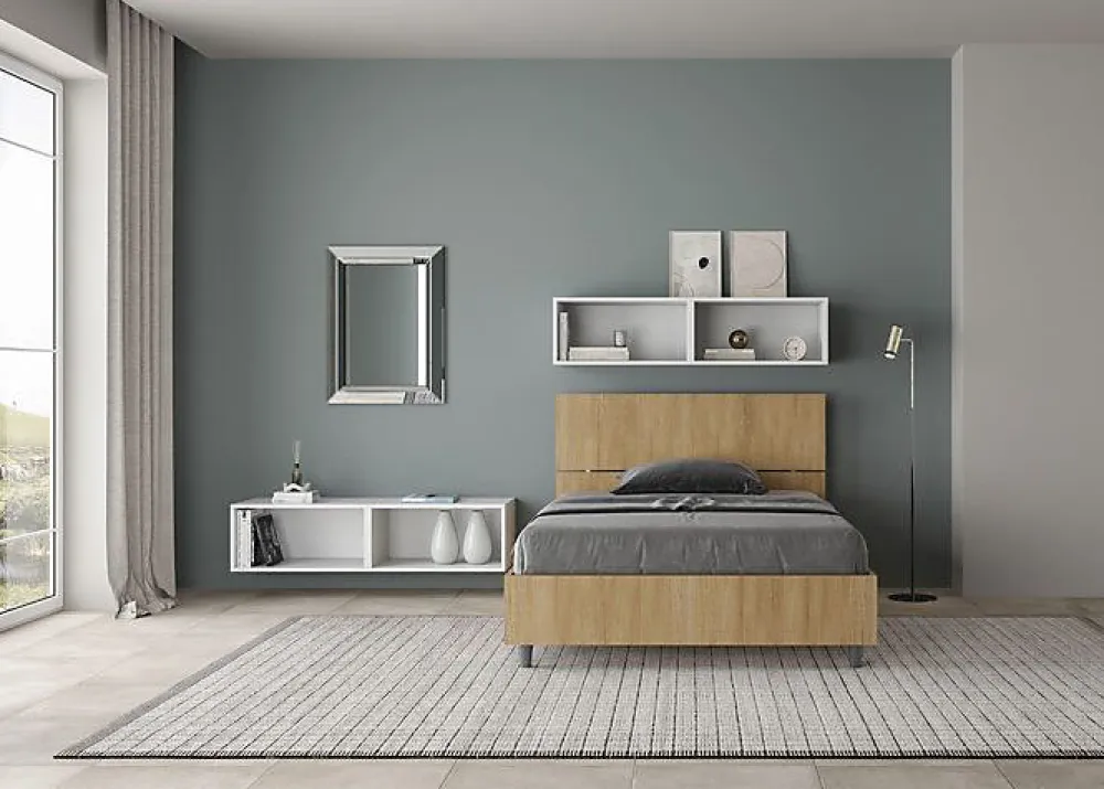 Ityhome Lit coffre 120x200 tête de lit droite Demas chêne* Lit Coffre