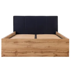 Lit coffre 140x200 tête de lit rembourree sommier inclus Edwin Bois et Noir><noscript><img width=