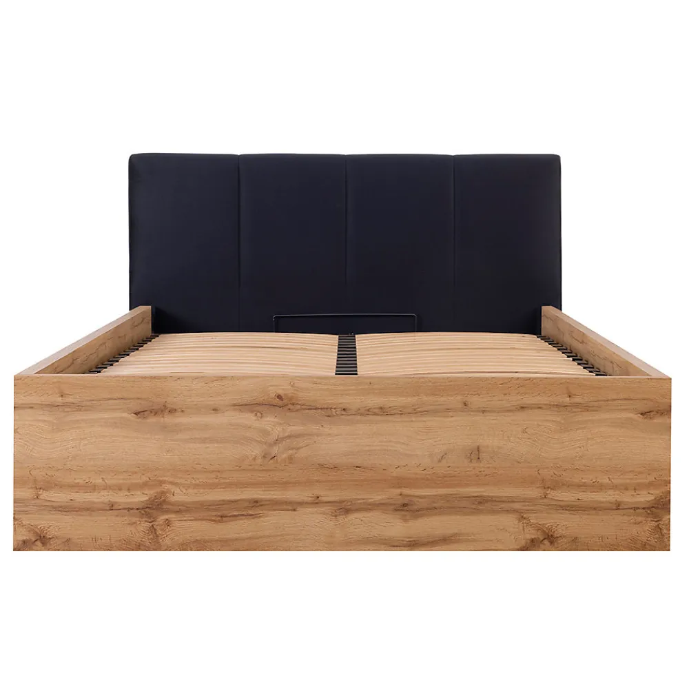 Lit coffre 140x200 tête de lit rembourree sommier inclus Edwin Bois et Noir>Petits-Meubles Hot