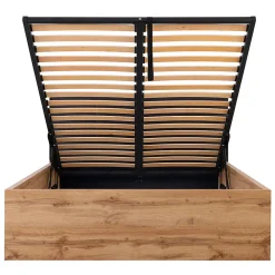 Lit coffre 140x200 tête de lit rembourree sommier inclus Edwin Bois et Noir><noscript><img width=