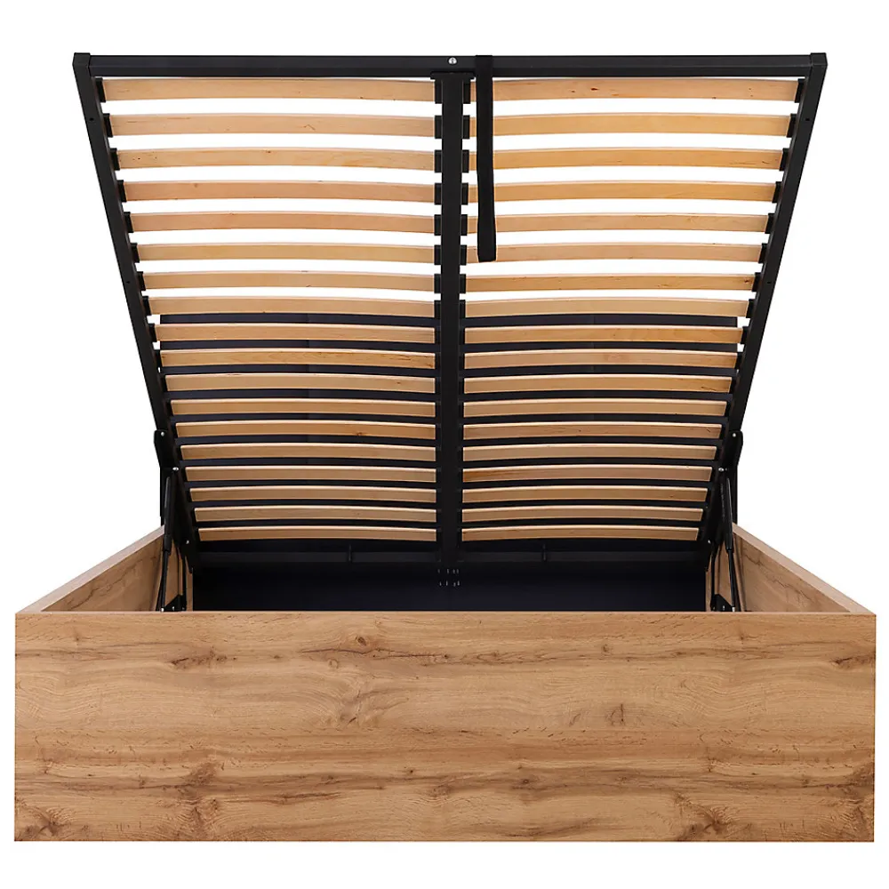 Lit coffre 140x200 tête de lit rembourree sommier inclus Edwin Bois et Noir>Petits-Meubles Hot
