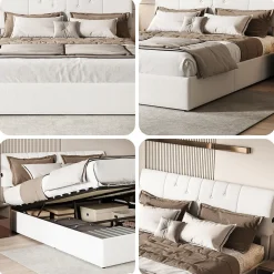 Lit coffre 140x190cm avec compartiments de rangement et prise électrique ,tête de lit réglable><noscript><img width=
